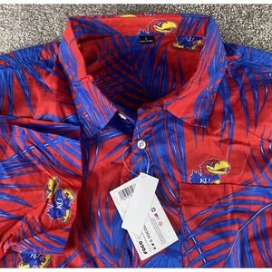 Foco All Over Blue Floral Hawaiian Print Shirt Kansas Jayhawks NCAA Cotton Men L
